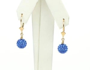 14K Yellow Gold Leverback Dangle Earrings with Genuine Czech Crystals - Picture 1 of 4