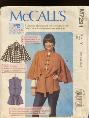 McCall's Sewing Pattern 7291 Misses Sz 4-14 Stand-Up Collar Capelets, Vest Belt - Image 1 of 2