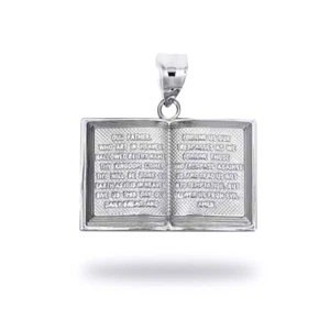 Silver English Open Bible Pendant Necklace - Picture 1 of 5