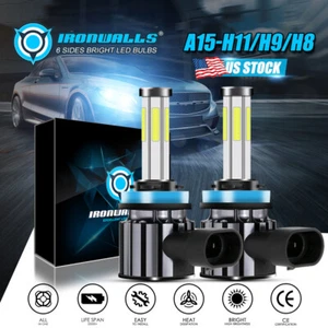 A15 6-Sides H11 LED Headlights Kit Low Beam Bulbs Super Bright 6000K Cool White - Picture 1 of 12