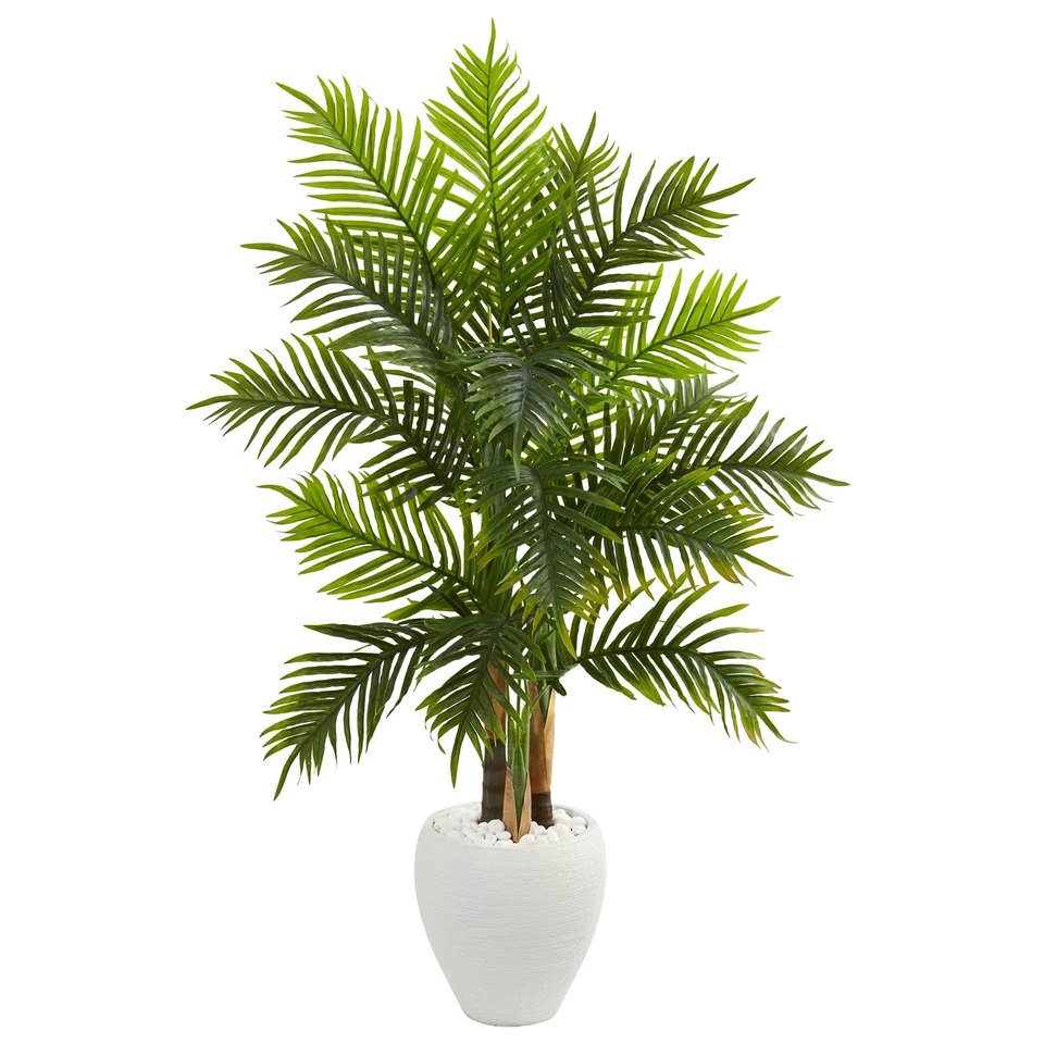 Areca Palm Artificial Tree In White Planter Nearly Natural 5’ Real Touch Decor - Image 1 of 1