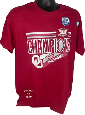 2017 UNIVERSITY OF OKLAHOMA SOONERS NCAA FOOTBALL CHAMPIONS RED SHIRT LARGE NEW - Image 1 of 4