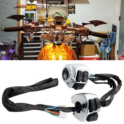 Interruptores de control de manillar de 1" + arnés de cableado para Harley Sportster Dyna Softail Foto 1 de 4