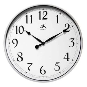 Wall Clock Silver 18 in. Round Black Metal Hands Non-Ticking Quartz Movement - Picture 1 of 5