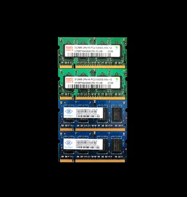 LOTE de 4 módulos de memoria SODIMM de 512 MB 2Rx16 PC2-5300 DDR-667 MHz *Hynix y Nanya* Foto 1 de 2