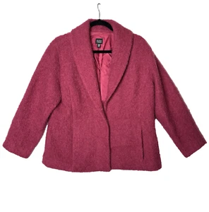 Eileen Fisher Blazer Sz L Teddy Boucle Wool Fuzzy Jacket Red Raspberry Textured - Picture 1 of 12