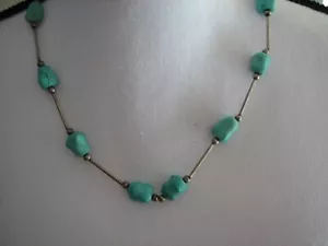 Sterling Silver Turquoise Nugget Southwestern Style 1970’s Necklace 18” - Picture 1 of 4