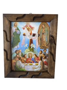 Ultima Cena Imagen Con Virgen Guadalupe & St Judas 9"x11" Cuadro Rustico, New - Picture 1 of 2