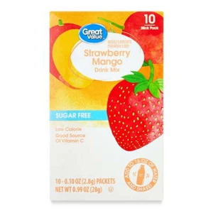 Great Value Strawberry Mango Powdered Liquid Drink Mix, Sugar-Free, 0.99 oz, 10p - Picture 1 of 7