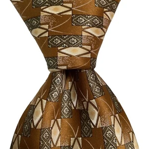 Corbata de seda VALENTINO ITALIA disco geométrico de diseñador N.o 69136 marrón/verde Usado en excelente estado - Imagen 1 de 3