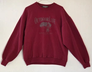 Vtg Outdoor Life Sweatshirt Men's L Large Fishing Fisherman Nature Pullover Red - Picture 1 of 6