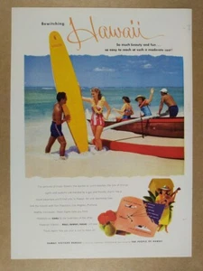 1953 Hawaii Visitors Bureau surfboard outrigger canoe photo vintage print Ad - Picture 1 of 1