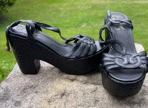 Sandalias de plataforma tejidas vintage Y2K Envy correas ajustables negras para mujer talla 8,5 - Imagen 1 de 7