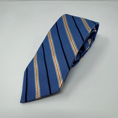 Новый Brooks Brothers шелк хлопок в полоску синий оранжевый белый мужской галстук сделано в США - Изображение 1 из 4