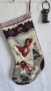 Vintage Country Patchwork quilted Angel Christmas Stocking Buttons 18 in. - Picture 1 of 4