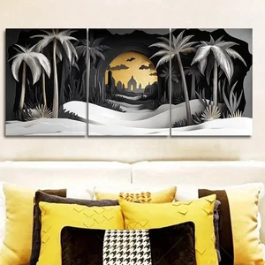 3pcs Tropical Beach Scene with Palm Trees j Wall Art Canvas Framed 50x70cm - Picture 1 of 2