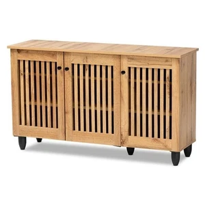 Bowery Hill Oak Brown Finished Wood 3-Door Shoe Cabinet - Picture 1 of 11
