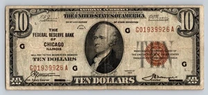 $10 1929 Federal Reserve Bank Chicago Illinois National Currency Note Brown Seal - Picture 1 of 2