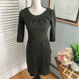 A CHENG Womens Dress Medium Dark Olive Green Sheath Knit Preppy Classic Cocktail - Picture 1 of 12