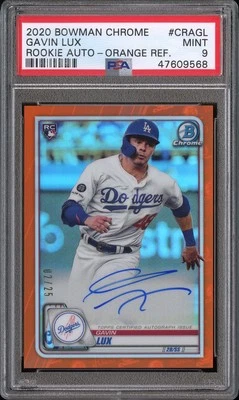 Gavin Lux 2020 Bowman Chrome Rookie Auto Orange Refractor /25 PSA 9 Reds - Image 1 of 2