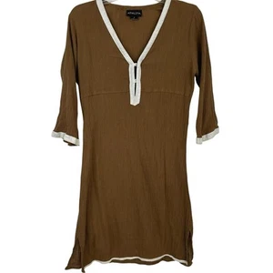 ATHLETA Women Gauzey Cotton 3/4 Sleeve Swim Beach Cover Up Dress Brown Small - Picture 1 of 9