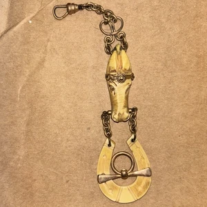 Antike viktorianische Pferdeuhr aus Knochen Anhänger Halskette Glückshufeisen - Bild 1 von 14