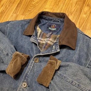 Vintage 90s J Crew Denim Barn Chore Coat Jacket Men Medium Plaid Flannel Lining  - Picture 1 of 10