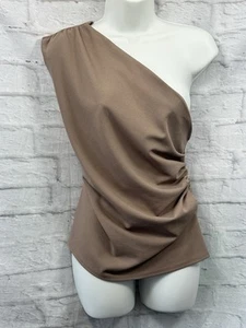 New Look Blouse Brown Stretchy Top Size 16 One Shoulder Ruched Sides Smart Party - Picture 1 of 8