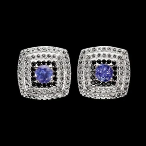 925 Sterling Silver Earrings Round Tanzanite 4mm Spinel Topaz Gemstone Jewelry - Picture 1 of 13