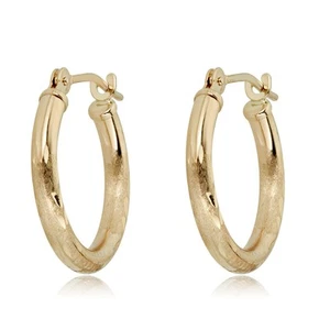 AVORA 10K Yellow Gold Satin Finish Diamond Cut 16mm Hoop Earrings - Picture 1 of 6