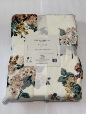 Laura Ashley Floral Reversible Coco Flannel Blanket NEW - Fall Color Theme - Image 1 of 2