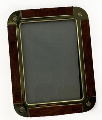 复古 MCM 木质彩色和黄铜相框 适合 6.5 x 4.5 英寸照片天鹅绒背衬 — 第 1/4 张图片