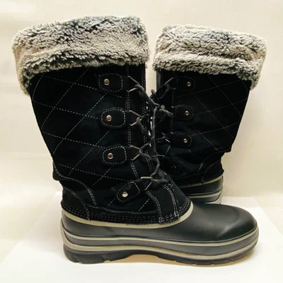 Khombu Boots Women's 9M Ellie Mid Calf Winter Black Leather Faux Fur Water Proof - Image 1 of 4