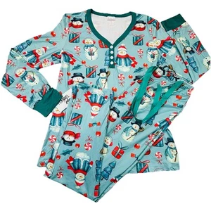 Shirley & Stone Pajama Set Long Sleeve and Pants Sz S Snowman Green Soft New - Picture 1 of 14