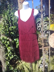 White House Black Market Wine Fringe Swing Flapper Tank Dress Size 4/6 - Picture 1 of 9