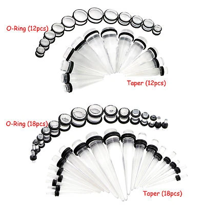 18pcs /12Pcs Acrylic Taper Kit Plug  Ear Gauges Stretching Ear Jewelry 1.6-20mm - Image 1 of 4