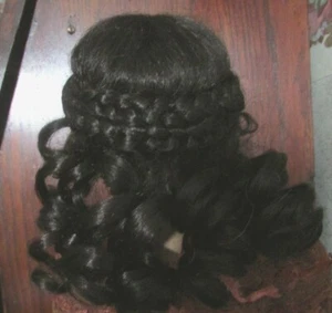 SIZE 10 DARK BROWN NAOMI MOHAIR SYNTHETIC HAND TIED ANTIQUE MODERN DOLL WIG - Picture 1 of 3