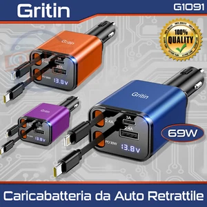 Caricabatteria Auto 69W 4in1 USB-C LED Gritin Ricarica Rapida iPhone 16/15/14 - Foto 1 di 64