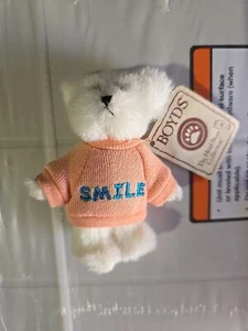 Boyds Thinkin' of Ya 4 Inch Mini Message Bear "Smile" with Peach Sweater Rarität - Bild 1 von 2