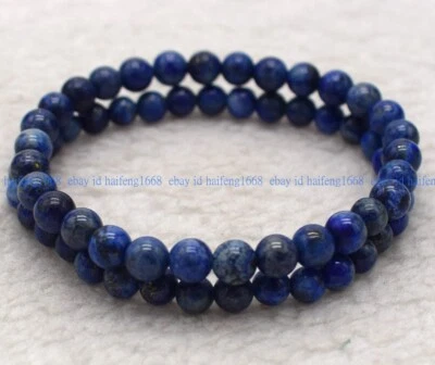 2 Pcs Natürliche 6mm Blau Lapis Lazuli Runde Edelstein Elastisches Armband 19cm - Bild 1 von 4