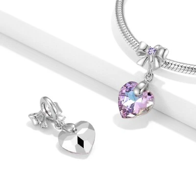 Charm/Ciondolo in argento 925 charm cuore viola con zircone - Immagine 1 di 3