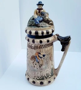 RARE Vingate Lidded Ceramic Cowboy Stein, Cean & Carol Bloss 16" Tall - Picture 1 of 12