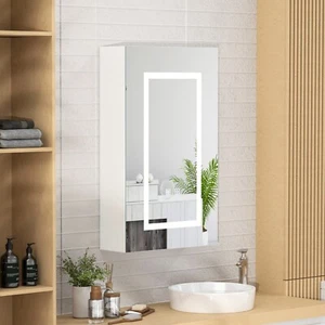 LED Medicine Cabinet Lighted Defogger Bathroom Wall Mount Mirror Cabinet Storage - Picture 1 of 14