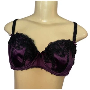 FAUVE Veronique reggiseno balconcino in pizzo con ricamo ferretto US 36C viola nero - Foto 1 di 6