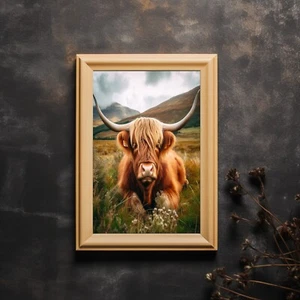 Scottish Highland Cow Photo Canvas or Poster Print Wall Art Farmhouse Decor - Picture 1 of 4