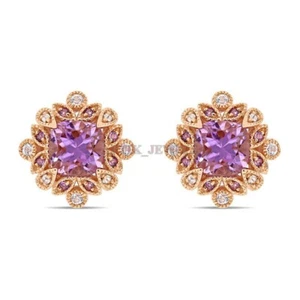 Naturale Ametista Gemma Con Placcato Oro 925 Argento Sterling Gemelli #1802 - Foto 1 di 3
