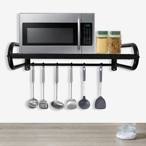 Estantes negros montados en pared para horno microondas de metal con kit de fijación sala de estar - Imagen 1 de 12