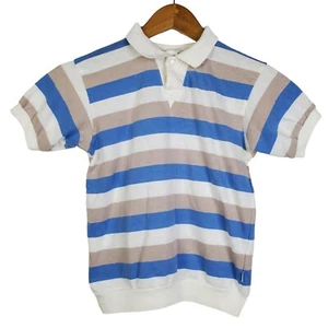 Vtg Levi's Sample Boys White Brown Blue Striped Collared Polo Shirt Sz M - Picture 1 of 6