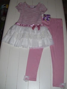 Blueberi Boulevard 2 Pc Pink Ivory Lace Tiered Sweater Top Leggings Outfit 6 - Picture 1 of 4