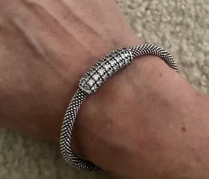 STUNNING sterling SILVER w/ cubic zirconia BEADED magnetic bangle BRACELET - Picture 1 of 2
